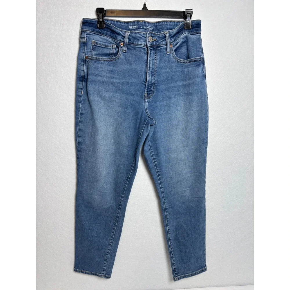 Old Navy OG Straight High Rise Extra Stretch Blue Jeans Size 12 Medium Wash